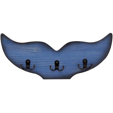 Whale Tail Wall Hook for Nursery, Nautical Home Decor (15.5 x 6.75 x 1 in, Blue)
