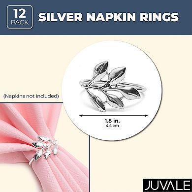 Juvale Metal Leaf Napkin Rings (1.8 Inches, Silver, 12-Pack)