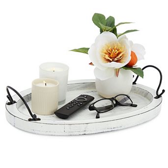 Round Coffee Table Tray with Handle Rustic Decorative for Home Kitchen 16x11x2”