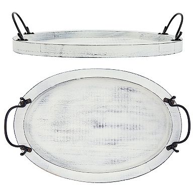 Round Coffee Table Tray with Handle Rustic Decorative for Home Kitchen 16x11x2”