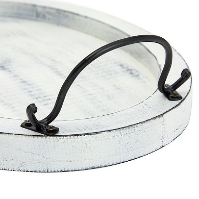 Round Coffee Table Tray with Handle Rustic Decorative for Home Kitchen 16x11x2”