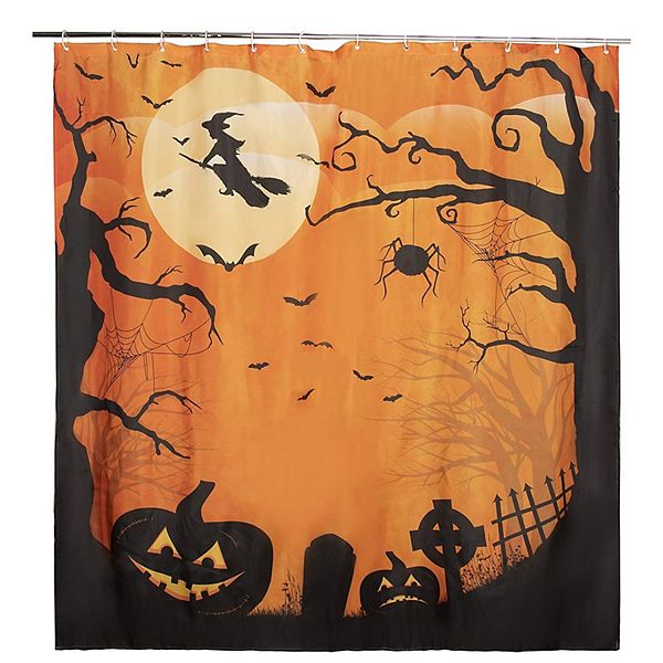 Halloween Shower Curtain with Hooks for Bathroom Party Witch Pumpkin
