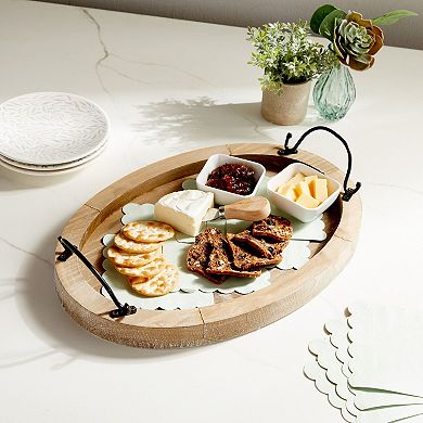 Oval Wooden Serving Tray with Handles, Decorative Platter, 15.75 x 10.8 x 1.25"