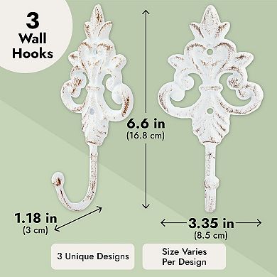 Cast Iron Coat Hooks with Screws, Wall Mounted, Vintage Design (6.5 In, 3 Pack)