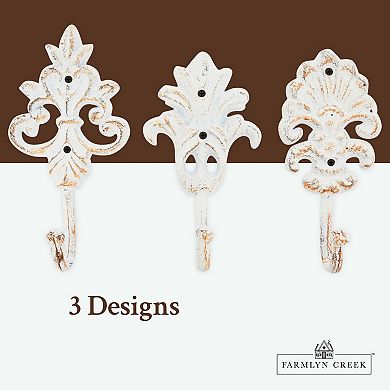 Cast Iron Coat Hooks with Screws, Wall Mounted, Vintage Design (6.5 In, 3 Pack)