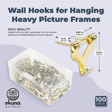 100x Picture Hanger Wall Hooks with Screws for Hanging Heavy Photo Frames 1.3 In