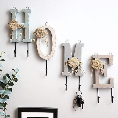 Hanging Key Holder for Wall with 7 Peg Hooks, Home Decor Letters