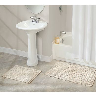 mDesign Bathroom 3 Piece Rug Set, Cotton, Water Absorbent Bath Mats
