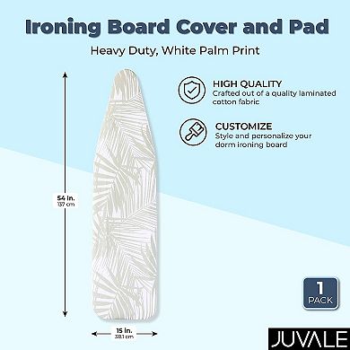 Ironing Board Padded Cover 15x54 Inches, Heavy Duty, White Palm Print Design