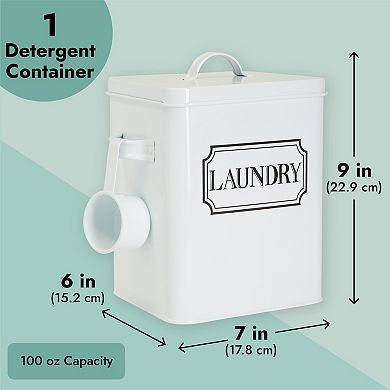 Laundry Detergent Container for Powder, Beads, Pods with Scoop, 9x7x6 In