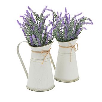 Set of 2 Artificial Lavender Flowers in Milk Jug Vase for Farmhouse Decor, 15"