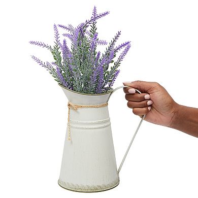 Set of 2 Artificial Lavender Flowers in Milk Jug Vase for Farmhouse Decor, 15"