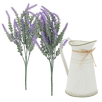Set of 2 Artificial Lavender Flowers in Milk Jug Vase for Farmhouse Decor, 15"