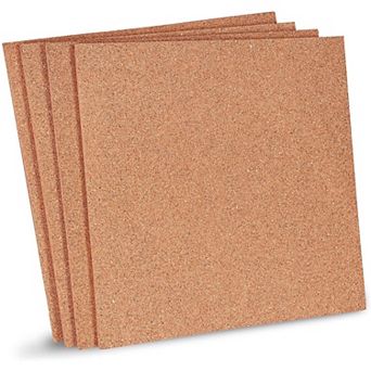 4 Pack Cork Bulletin Board, 1/4 Inch Frameless Natural Cork Tile Boards (12x12 In)