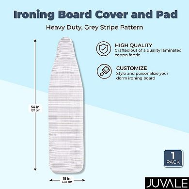 Ironing Board Cover And Pad, Heavy Duty, Grey Stripe Pattern (15 X 54 In)