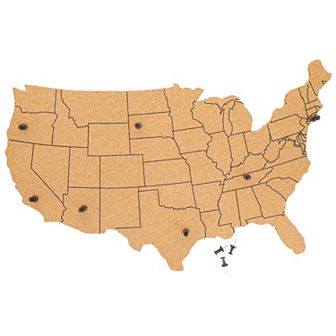 Cork Board Map of The United States with 10 Pins to Mark Travels, 16 x 10 x 0.3"