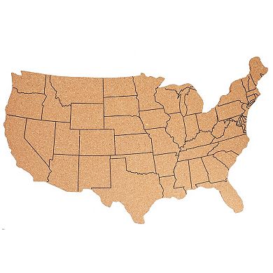 Cork Board Map of The United States with 10 Pins to Mark Travels, 16 x 10 x 0.3"