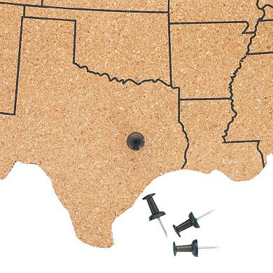 Cork Board Map of The United States with 10 Pins to Mark Travels, 16 x 10 x 0.3"