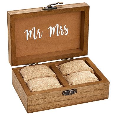 Wood Wedding Ring Box With Burlap Pillow Lining (6 X 4 X 2 In)