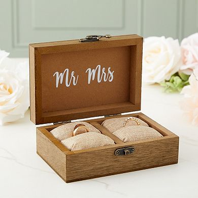 Wood Wedding Ring Box With Burlap Pillow Lining (6 X 4 X 2 In)