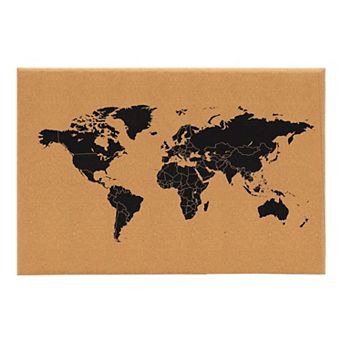 Cork Board Map Of The World - Wall Mount Bulletin Board With Pins, 23.5 X 15.75"