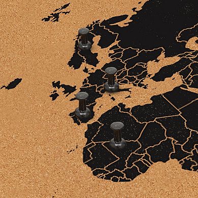 Cork Board Map Of The World - Wall Mount Bulletin Board With Pins, 23.5 X 15.75"