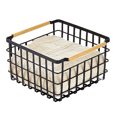 mDesign Metal Closet Organizer Basket, Wood Handles, 2 Pack