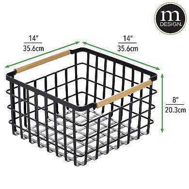 mDesign Metal Closet Organizer Basket, Wood Handles, 2 Pack