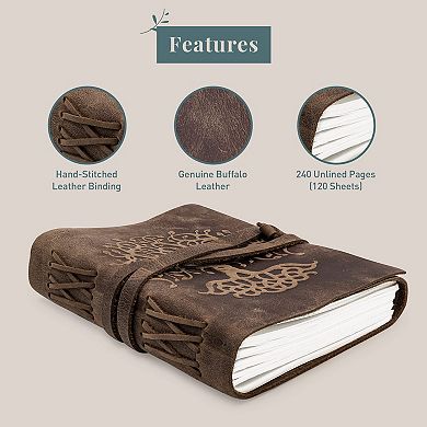 Rileys & Co. Handmade Genuine Leather Journal Notebook, Unlined 120 Pages (tree Of Life (8" X 6"))