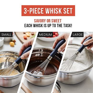 Chef Pomodoro Kitchen Whisk 3-piece Set, Stainless Steel Wire Balloon Whisk Utensil