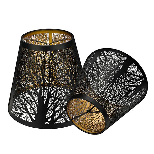ALUCSET Tree Pattern Clip On Bulb Metal Barrel Lampshades, Set of 2