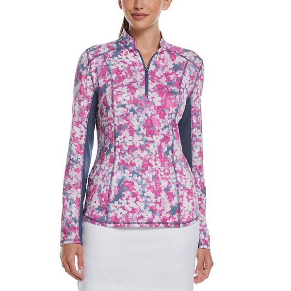 Women's Slam Floral Printed Sun Protection QuarterZip Golf Top