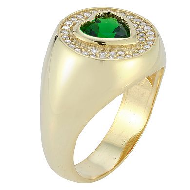 Sunkissed Sterling 14k Gold Over Silver Cubic Zirconia Heart Signet Ring