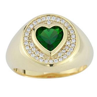 Sunkissed Sterling 14k Gold Over Silver Cubic Zirconia Heart Signet Ring