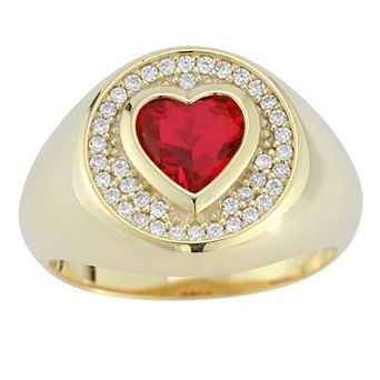 Sunkissed Sterling 14k Gold Over Silver Cubic Zirconia Heart Signet Ring
