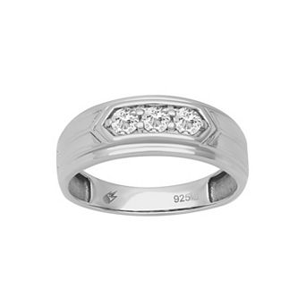 AXL Men's Sterling Silver Lab-Created Moissanite Three-Stone Ring