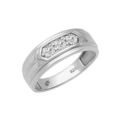AXL Men's Sterling Silver Lab-Created Moissanite Three-Stone Ring