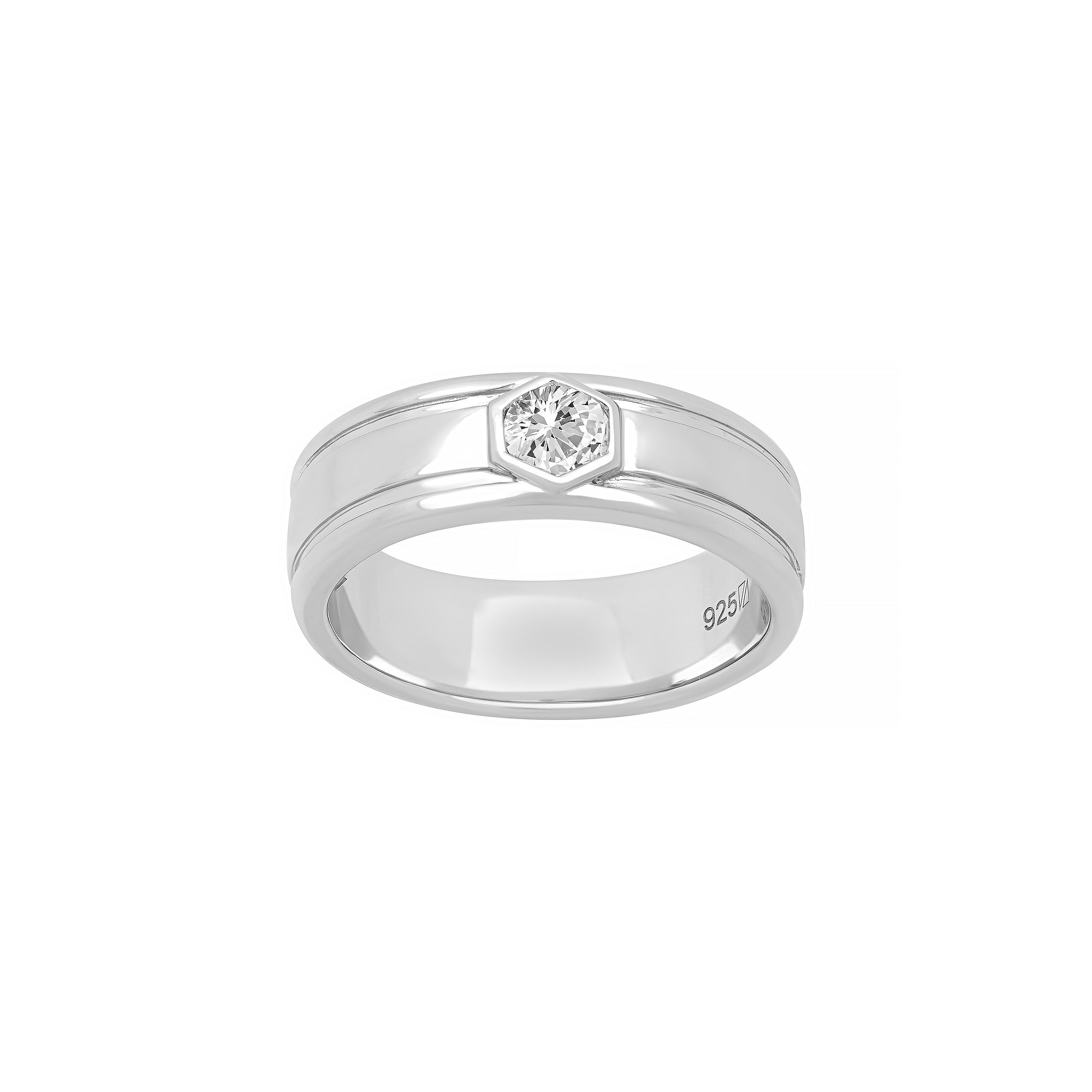 AXL Mens Sterling Silver Lab-Created Moissanite Solitaire Ring, Size: 12