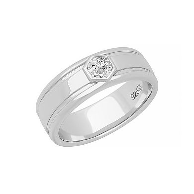 AXL Men's Sterling Silver Lab-Created Moissanite Solitaire Ring