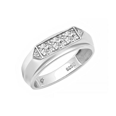 AXL Men's Sterling Silver Lab-Created Moissanite Three-Stone Ring