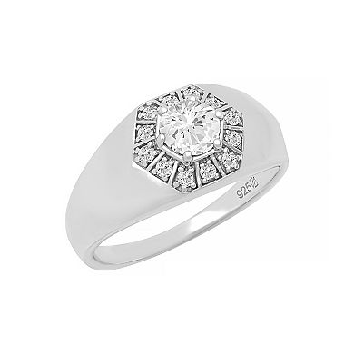 AXL Men's Sterling Silver Lab-Created Moissanite Hexagon Ring