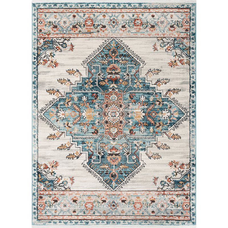 Well Woven Indira Manor Vintage Bohemian Medallion Area Rug, Blue, 8X10 Ft