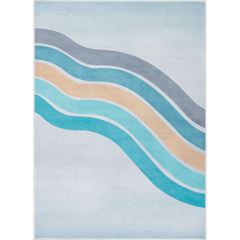 Well Woven Curved Rainbow Rug, Turquoise/Blue, 5X7 Ft