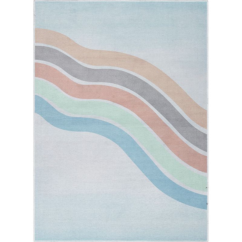 Well Woven Curved Rainbow Rug, Blue, 5X7 Ft