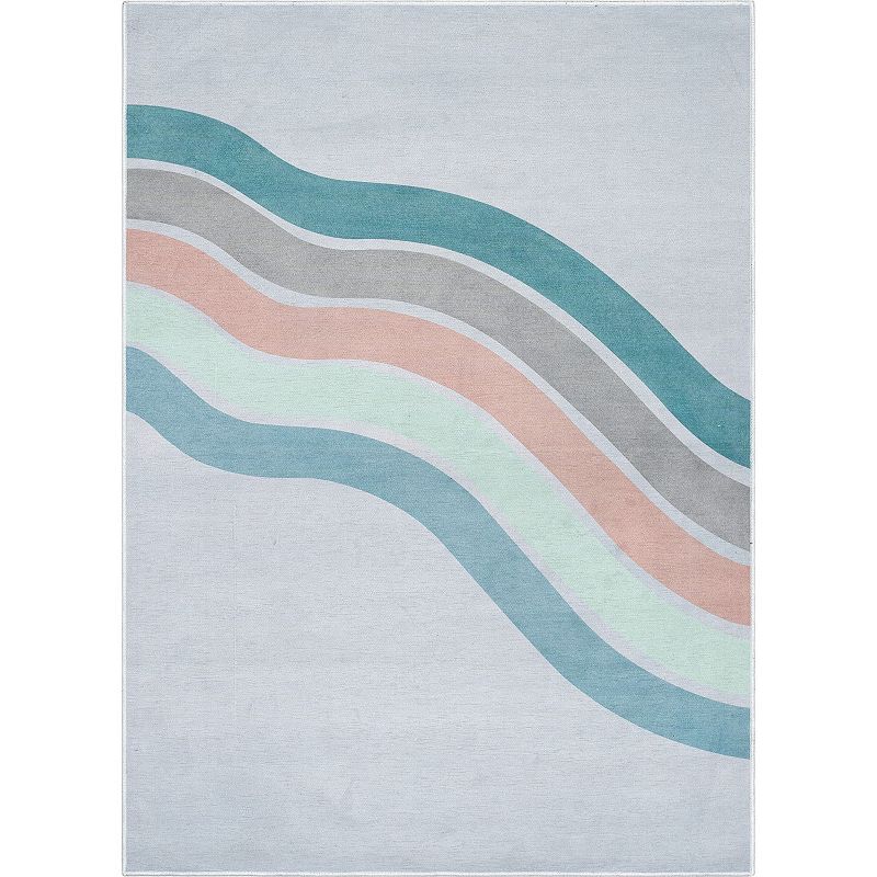 Well Woven Curved Rainbow Rug, Lt Green, 5X7 Ft