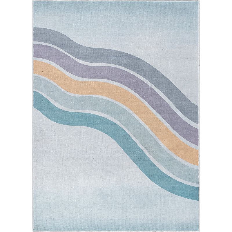 Well Woven Curved Rainbow Rug, Multicolor, 5X7 Ft