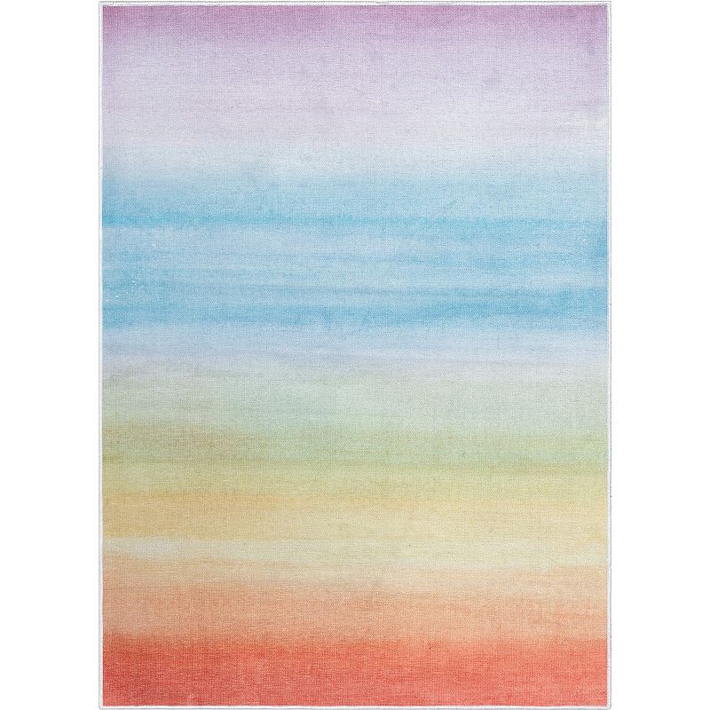 Well Woven Kids Rugs Sunrise Modern Multi Color Printed Distressed Machine Washable 5  x 7  Area Rug