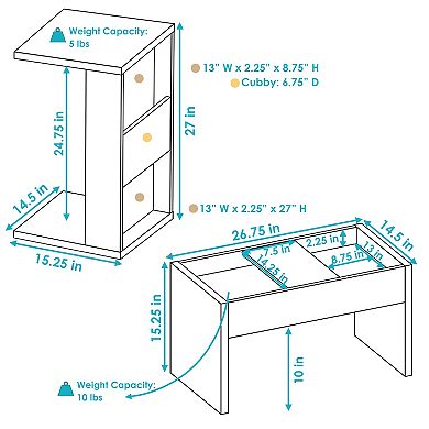 Sunnydaze 2-in-1 Multi-Use Accent Side Table - White