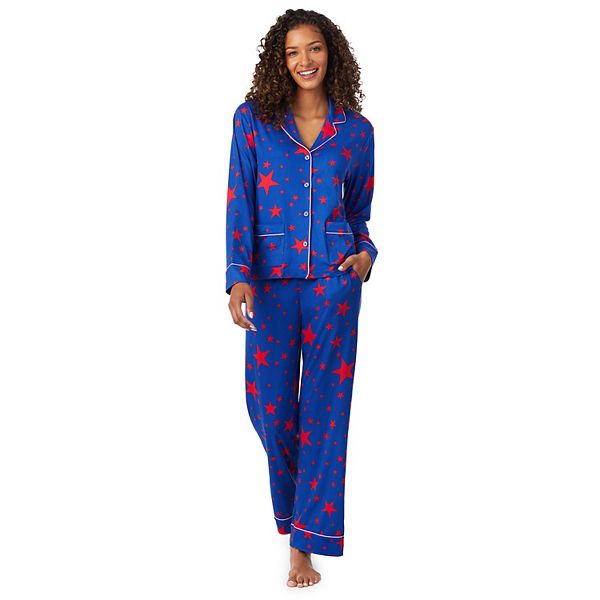 Women's Beauty Sleep Social Cozy Notch Collar Pajama Top and Pajama ...