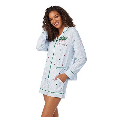 Women's Beauty Sleep Social Cozy Notch Collar Pajama Top and Pajama Shorts Sleep Set